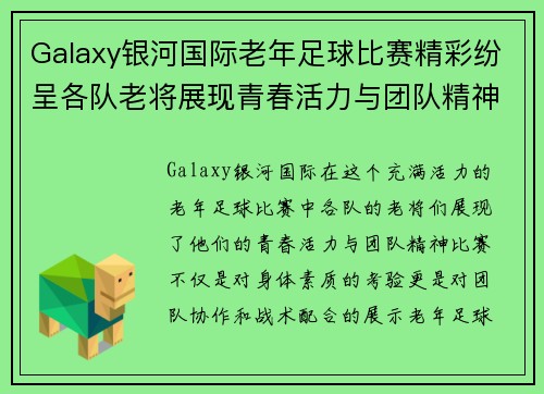 Galaxy银河国际老年足球比赛精彩纷呈各队老将展现青春活力与团队精神